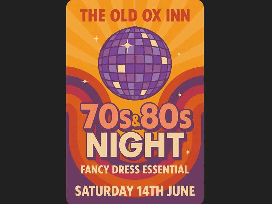 We are having a Groovy party on June 14th 2025 at the Old Ox Inn Shillingstone Dorset!  DJ starts at 7.30pm and fancy dress is essential. We can't wait to see you in your flares! 